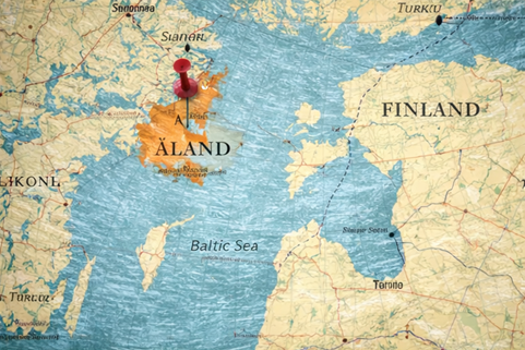 Map showing the location of the Åland Islands between Sweden and Finland