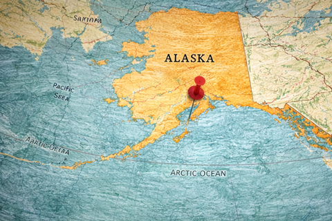 Map showing the location of Alaska in North America
