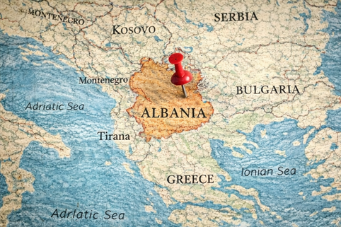Map showing the location of Albania in the Balkans