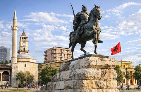 Skanderbeg statue in Tirana, Albania