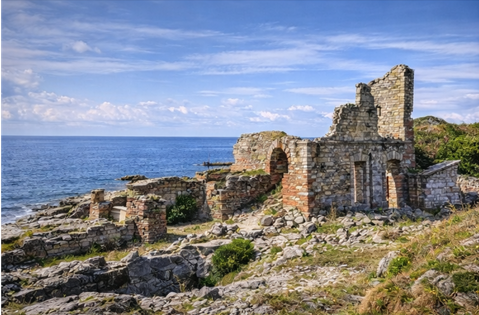 Historic fort ruins on the coast of Alderney