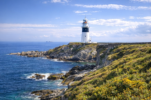 Alderney harbor and town in the Channel Islands